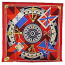 HERMES CARRE 90 SEXTANTS Scarf Silk Red Auth bs10917 - Hermès
