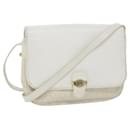 Christian Dior Honeycomb Canvas Shoulder Bag Leather White Auth bs9992