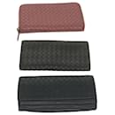 BOTTEGAVENETA INTRECCIATO Wallet Leather 3Set Black Pink Auth 62859 - Autre Marque
