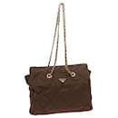 PRADA Quilted Chain Shoulder Bag Nylon Leather Brown Auth bs8585 - Prada