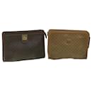 CELINE Macadam Canvas Clutch Bag PVC Leather 2Set Brown Auth ar10787 - Céline