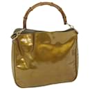 GUCCI Bamboo Hand Bag Patent leather Gold Tone 001 2404 Auth ti1440 - Gucci