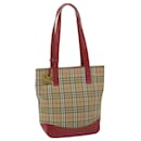 BURBERRY Nova Check Tote Bag Nylon Leather Beige Red Auth 62340 - Burberry
