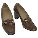 GUCCI Web Sherry Line High Heels Leather 36B Brown Auth ti1401 - Gucci