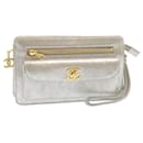 CHANEL Clutch Bag Leather Silver CC Auth 26857A - Chanel