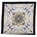 HERMES CARRE 90 Eperon d�fOr Scarf Silk Black White Auth am5304 - Hermès