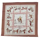 HERMES CARRE 90 CHEVAUX ARABES Scarf Silk Brown Auth am5302 - Hermès