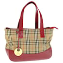 BURBERRY Nova Check Hand Bag Nylon Leather Beige Red Auth 63499 - Burberry