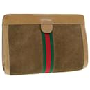 GUCCI Web Sherry Line Clutch Bag Suede Brown Red Green 67 014 2126 Auth ep2886 - Gucci