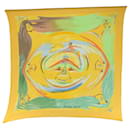 HERMES Carre Pleated Smiles in Third millenary Scarf Silk Yellow Auth am5305 - Hermès