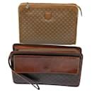 CELINE Macadam Canvas Clutch Bag PVC Leather 2Set Brown Beige Auth bs11113 - Céline