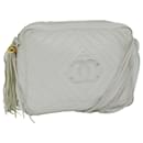 CHANEL Quilted Fringe Shoulder Bag Lamb Skin White Lamb Skin CC Auth fm3044 - Chanel