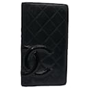 CHANEL Cambon Line Long Wallet Leather Black CC Auth bs10747 - Chanel