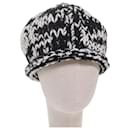 CHANEL COCO Mark Knitted Fabrics Hat Wool Black White CC Auth am5382 - Chanel