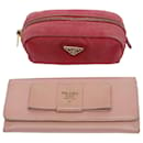 PRADA Wallet Pouch Canvas Leather 2Set Red Pink Auth yb473 - Prada