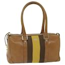 GUCCI Sherry Line Hand Bag Leather Brown Yellow 000 0851 Auth hk1052 - Gucci