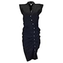 Veronica Beard Black Ruched Cotton Shirt Dress - Autre Marque