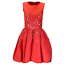 Carolina Herrera Red Floral Embellished Sleeveless A-Line Dress - Autre Marque