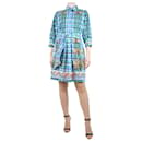 Blue checkered and floral printed shirt dress - size UK 10 - Peter Pilotto