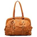 Prada Brown Leather Frame Shoulder Bag