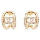 NEUF BOUCLES D'OREILLES CHANEL LOGO CC & STRASS METAL DORE NEW EARRINGS - Chanel