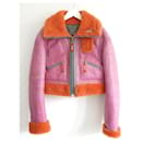 Diesel leather & shearling pink cropped biker jacket