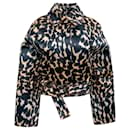 Maison Rabih Kayrouz Navy Blue Leopard Print Cropped Moto Jacket - Autre Marque