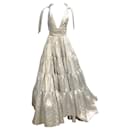 Carolina Herrera Silver Metallic Sleeveless V-Neck Tiered Gown / formal dress - Autre Marque