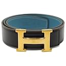 Hermes Constance Reversible Belt in Black & Blue Leather - Hermès