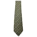 Cravatta stampata Hermes in seta verde oliva - Hermès
