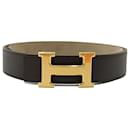 Hermes Constance Reversible Belt in Dark Brown & Olive Leather - Hermès