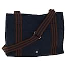 HERMES Bassus MM Shoulder Bag Canvas Navy Brown Auth ti1562 - Hermès