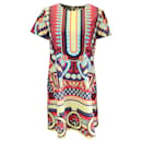 La linedJ Red / Blue Multi Printed Short Sleeved Cotton Mini Swing Dress - Autre Marque