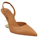 Fendi First - Zapatos destalonados de tacón alto en piel marrón