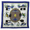 HERMES CARRE 90 LES A VOITURES A TRANSFORMATION Cachecol Seda Azul Auth am5906 - Hermès