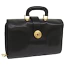 Gianni Versace Hand Bag Leather Black Auth bs12268
