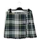 Skirt Classic Check FR40 Navy Wool Short Wrap around pleated Skirt UK 12 US10 - Autre Marque