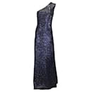 Michael Kors Collection Navy Blue Sequined Stretch Tulle One-Shoulder Gown / formal dress - Autre Marque
