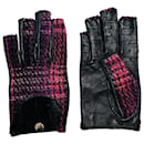 Leather & Tweed Fingerless Gloves - Chanel