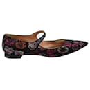 Rochas Mary Janes in Black with Embroidered Flowers - Autre Marque