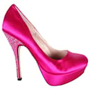 Satin Pumps With Crystal Embellished Heels - Autre Marque