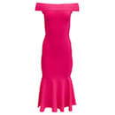 Roland Mouret Hot Pink Knit Off Shoulder Midi Dress - Autre Marque
