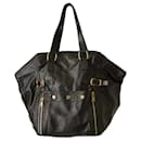 Yves Saint Laurent YSL Black Patent Leather Large Downtown Tote Handbag
