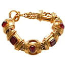 Bracelet de chaîne vintage CHANEL super rare en plaqué or avec gripoix rouge - Chanel