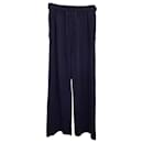 Nanushka Oni Ribbed-Knit Straight-Leg Pants in Navy Blue Wool