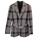Theory Becket Belted Checked Blazer in Brown Polyester and Wool