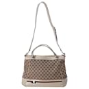 Gucci Mayfair Bow Large Top Handle Bag in Beige Canvas and White Leather