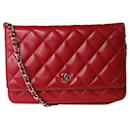 Rotes Lammfell 2014 Brieftasche an der Kette - Chanel