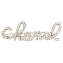Chanel Gold Rhinestone & Pearl Swirling Logo Barette