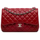 Chanel Red Jumbo Classic Lambskin Double Flap